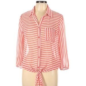 Pleione Tie Front Top Orange & White Sheer Size L